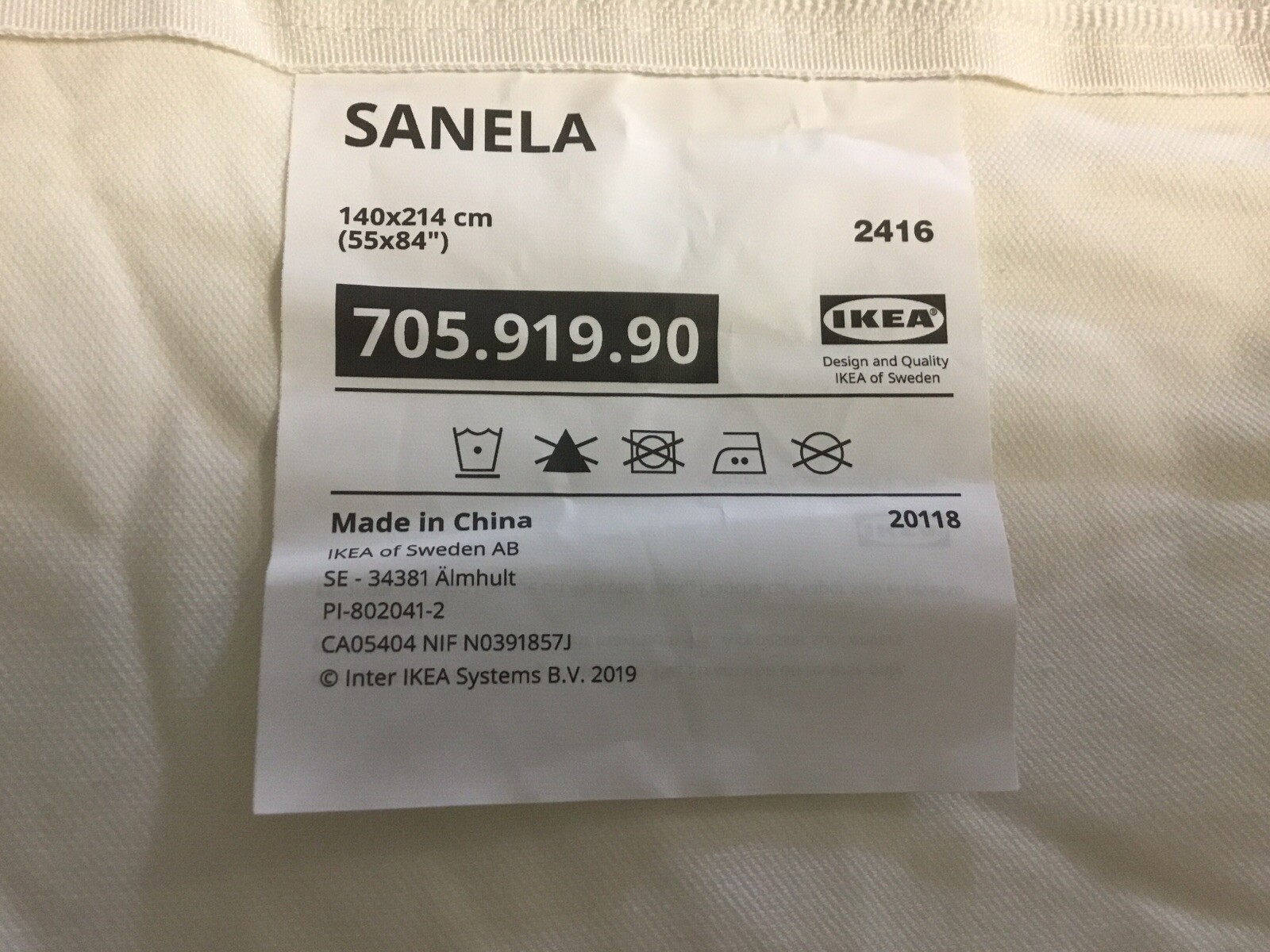 IKEA Sanela Curtain 1 Panel 55 In X 84 In White Velvet Feel China