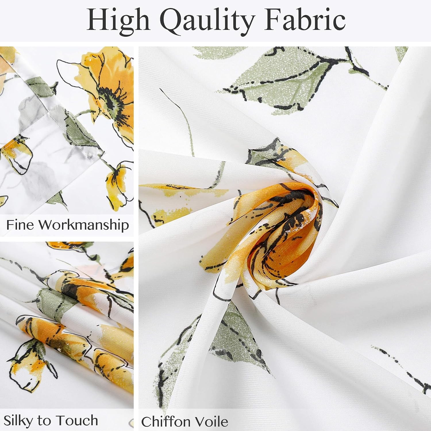 Floral Sheer Window Curtains 72 inches long 2 Panels Set-Chinoiserie Wild Fower