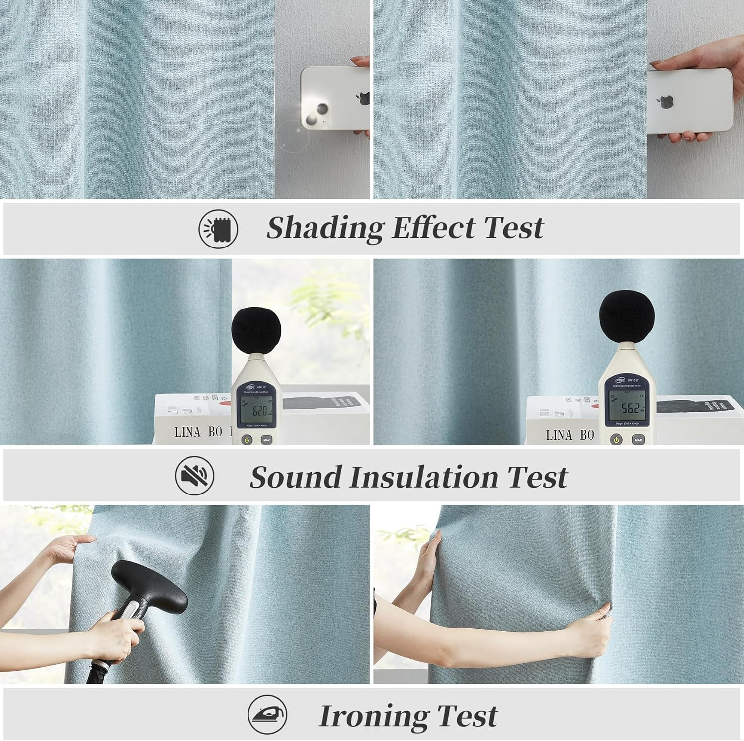 120 Inch Blackout Curtains 2 Panels Linen Textured Extra Long Drapes Blue