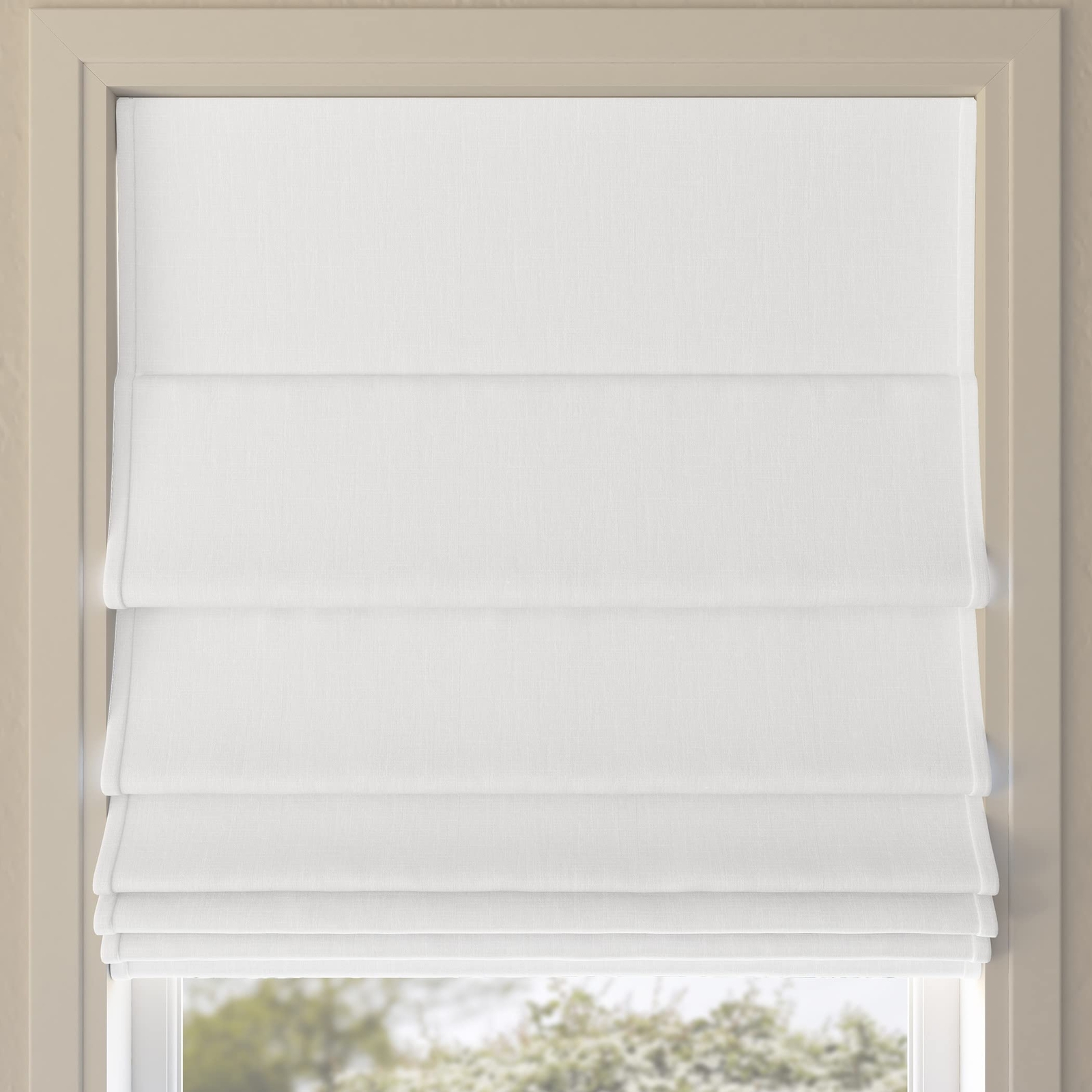 Sun Zero Preble Textured Total Blackout Cordless Roman Shade, 35″ x 64″, White