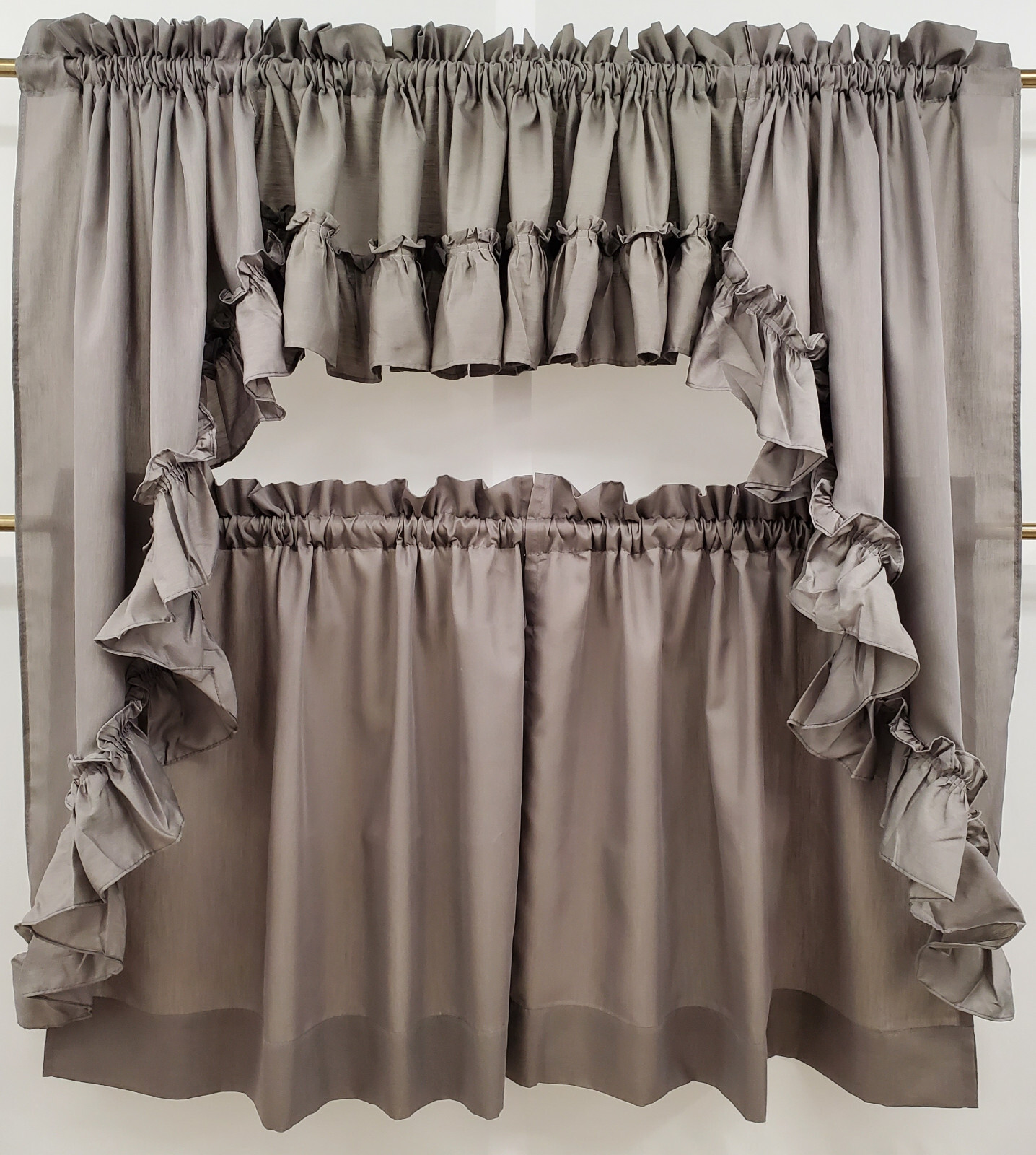 Stacey Solid Light Filtering Cafe Curtain Tier or Valance or Swag GREY GRAY
