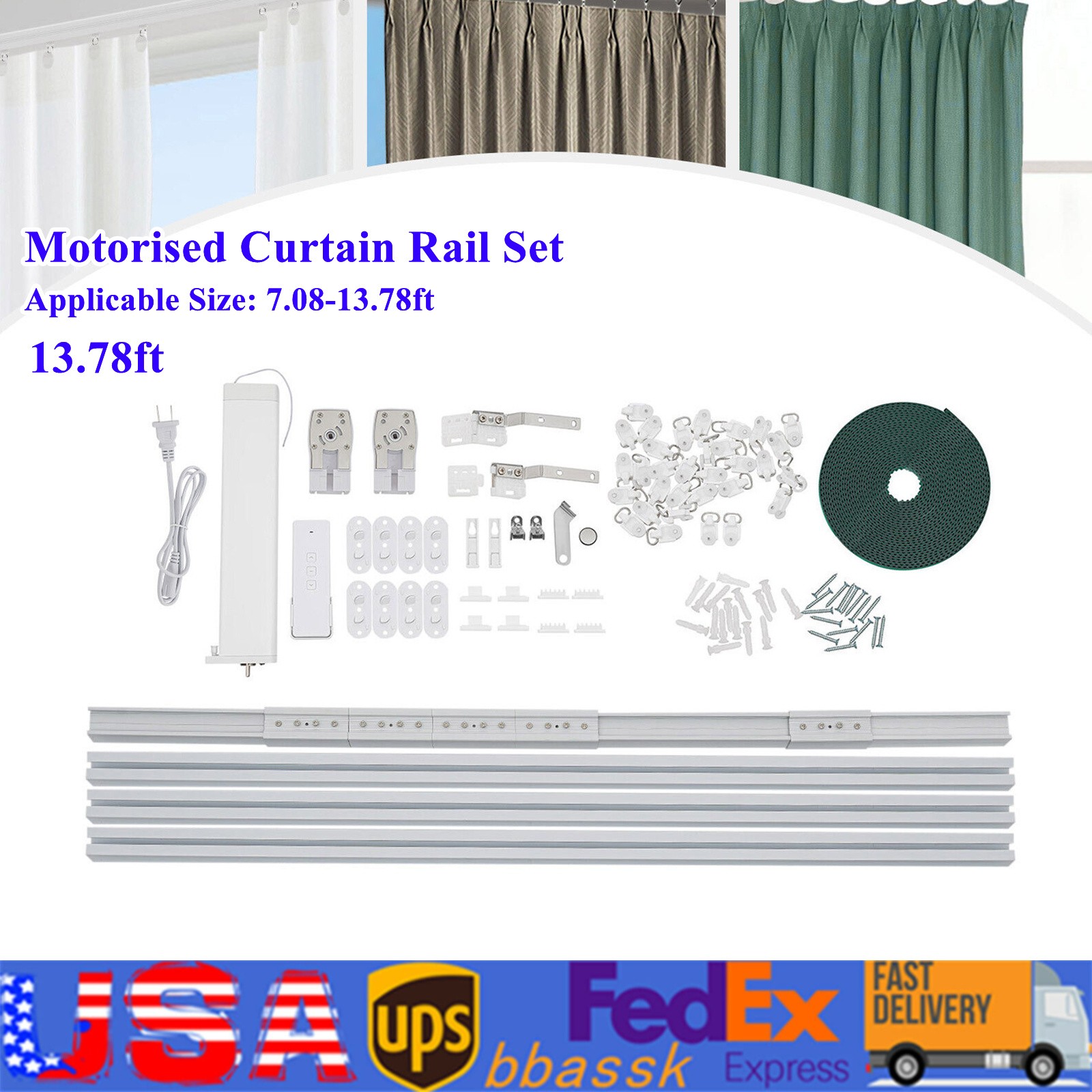 Motorized curtain track with remote control, with Alexa, Google Home US NEW