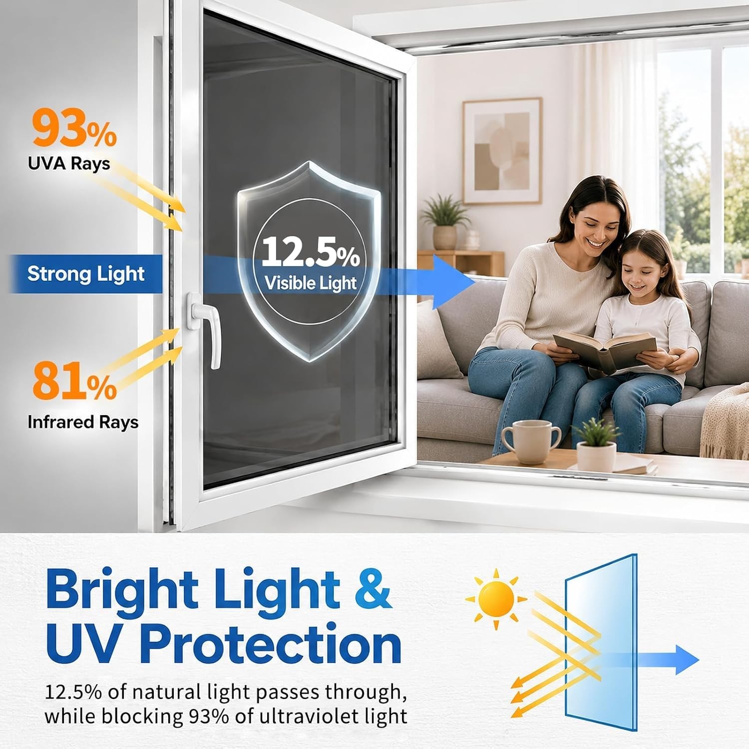 One Way Window Privacy Film – 11.8In x 7.2Ft Reflective Black Silver Tint