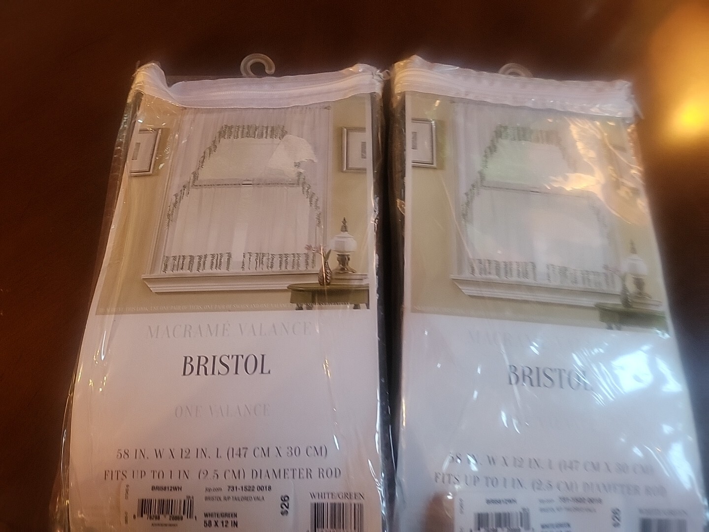 Jcpenny Bristol Macrame Tailored Valance 58in X 12in, White/green, Lot Of 2