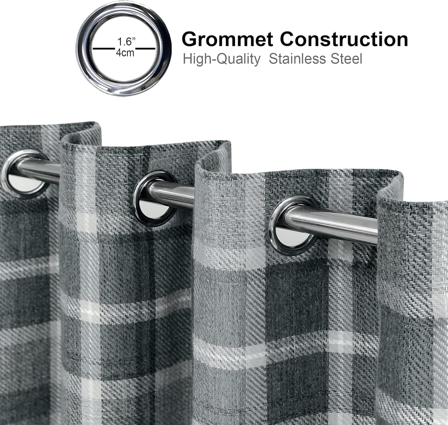 Modern Grey Plaid Tartan Curtains 54×95″ – Classic Window Drapes, 2 Panels