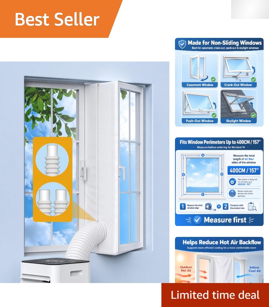 Portable AC Window Seal 400CM/157 – Fits Casement & Crank Windows Seamlessly