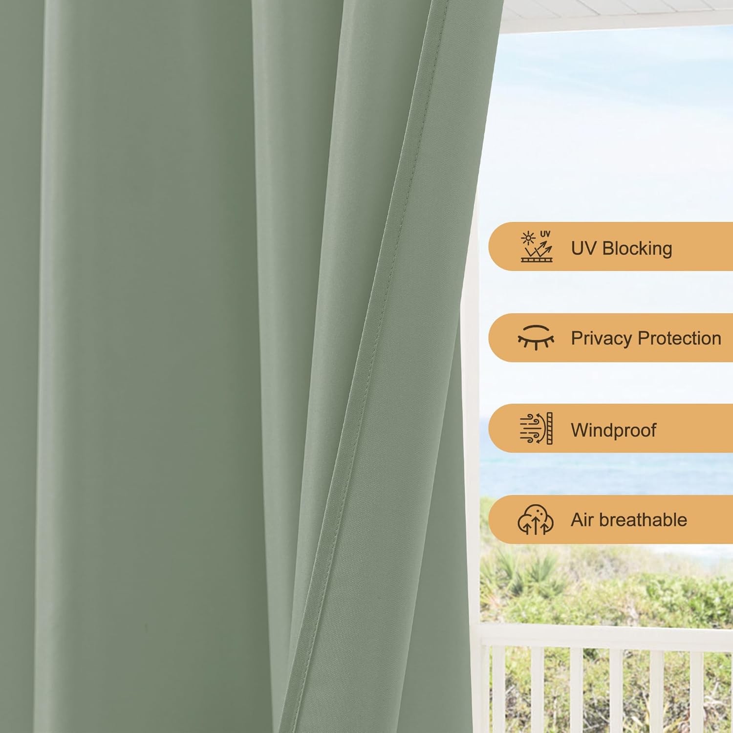 Waterproof Outdoor Patio Curtains 6 Panels 54×95 Inch Sage Green Privacy Shield