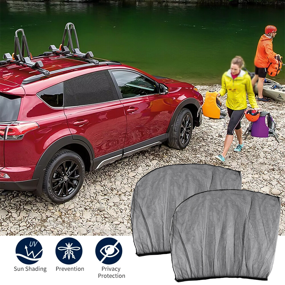 2PCS Car Rear Window Sun Shade Mosquito Net UV Protection Breathable for Sedan