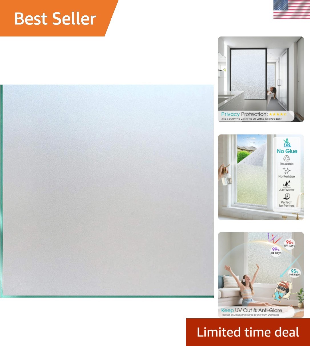 Reusable Static Cling Frosted Window Film – Privacy & Light Control 11.8 x 78.7