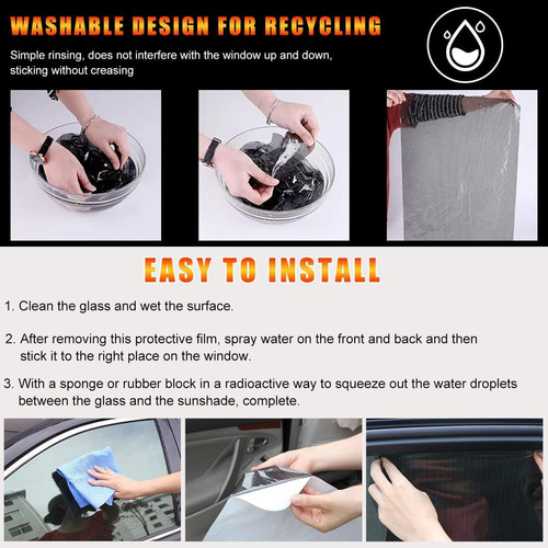 4 PCS Car Side Window Sunshade, 16.5″×15″ Static Cling Auto Shade Black
