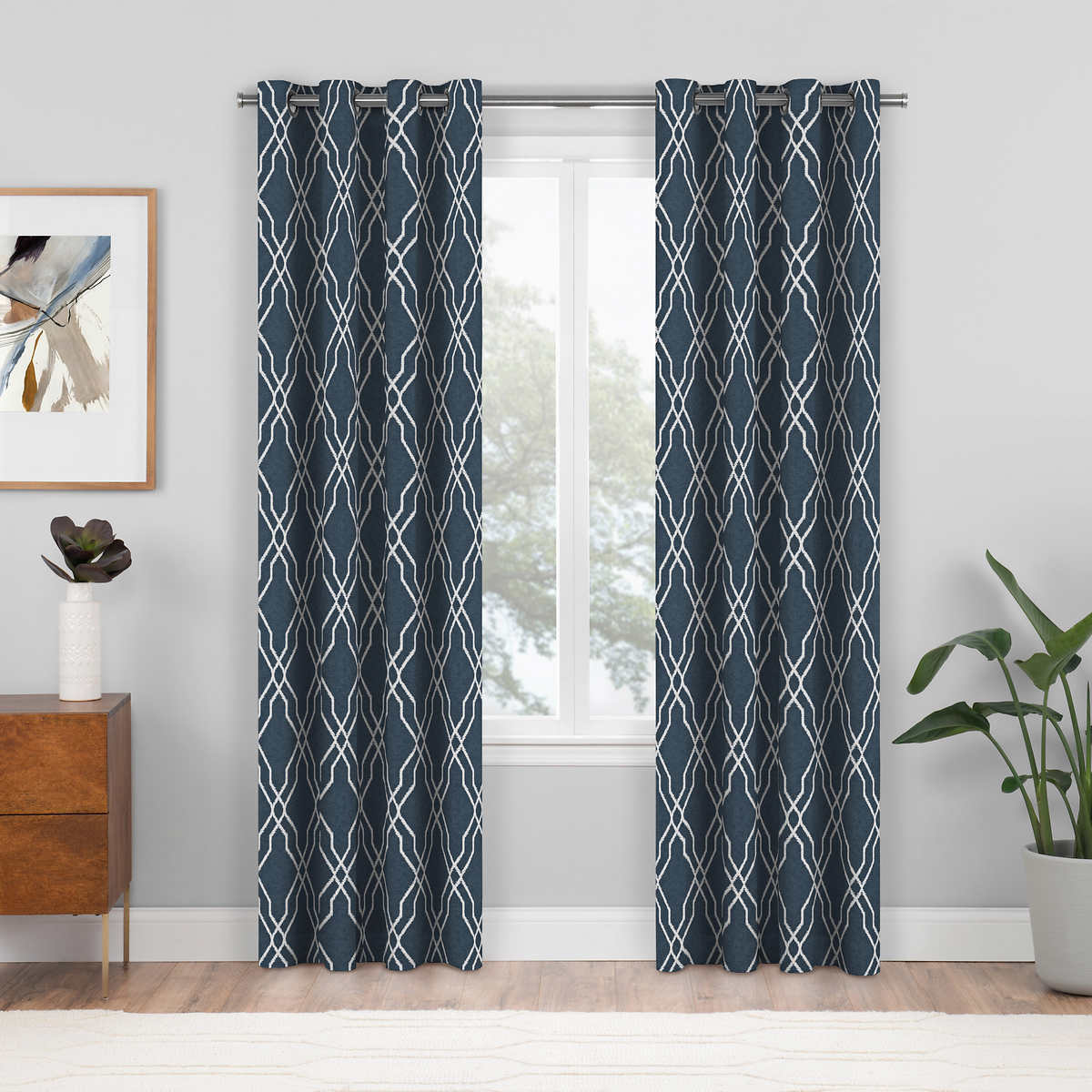 Perfect Pair, (2 Panels) Geometric Grommet Window Curtain Panels (Choose Color )