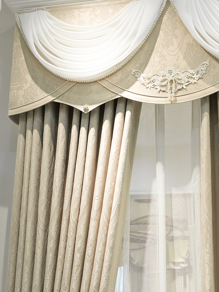 Custom simple princess jacquard beige gold cloth valance blackout curtain C1926