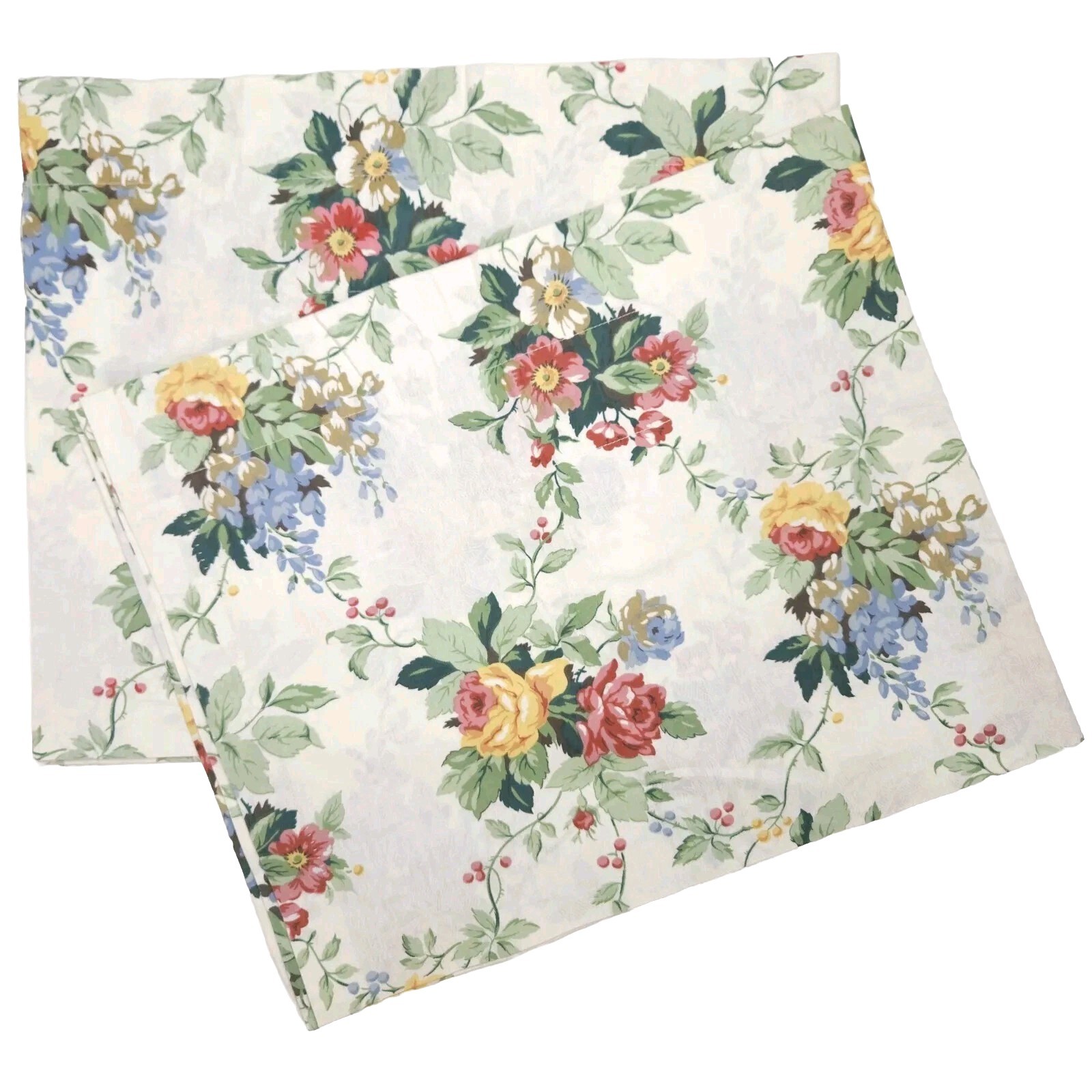 VTG Croscill Valance Curtain Floral Lined Shabby Cottage Romantic 88×18 2pcs USA