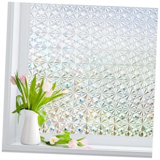 3D Diamond Frosted Window Privacy Film, Static Cling No-Glue 17.5×78.7in Pure