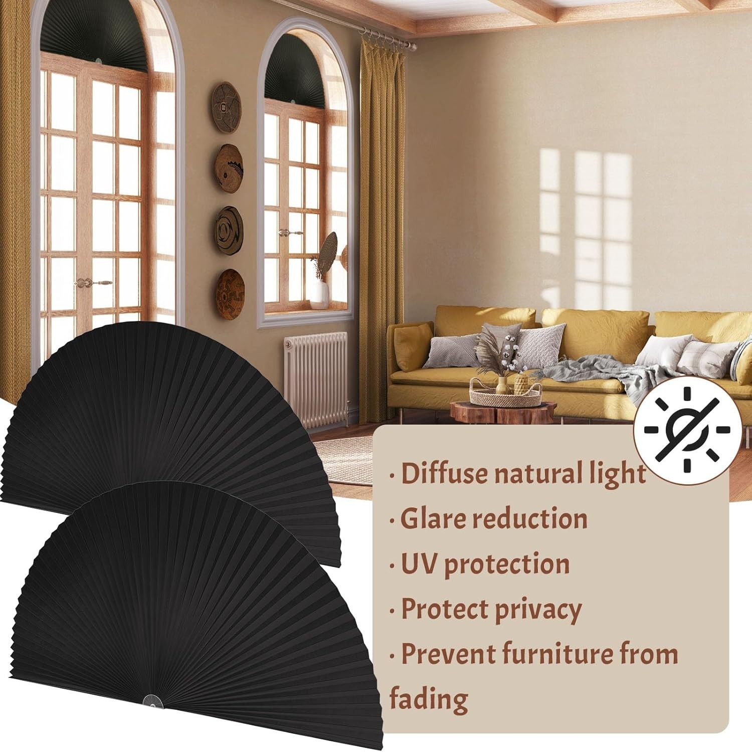 Half Moon Window Shade Circle Arch Blackout, One Size, Black