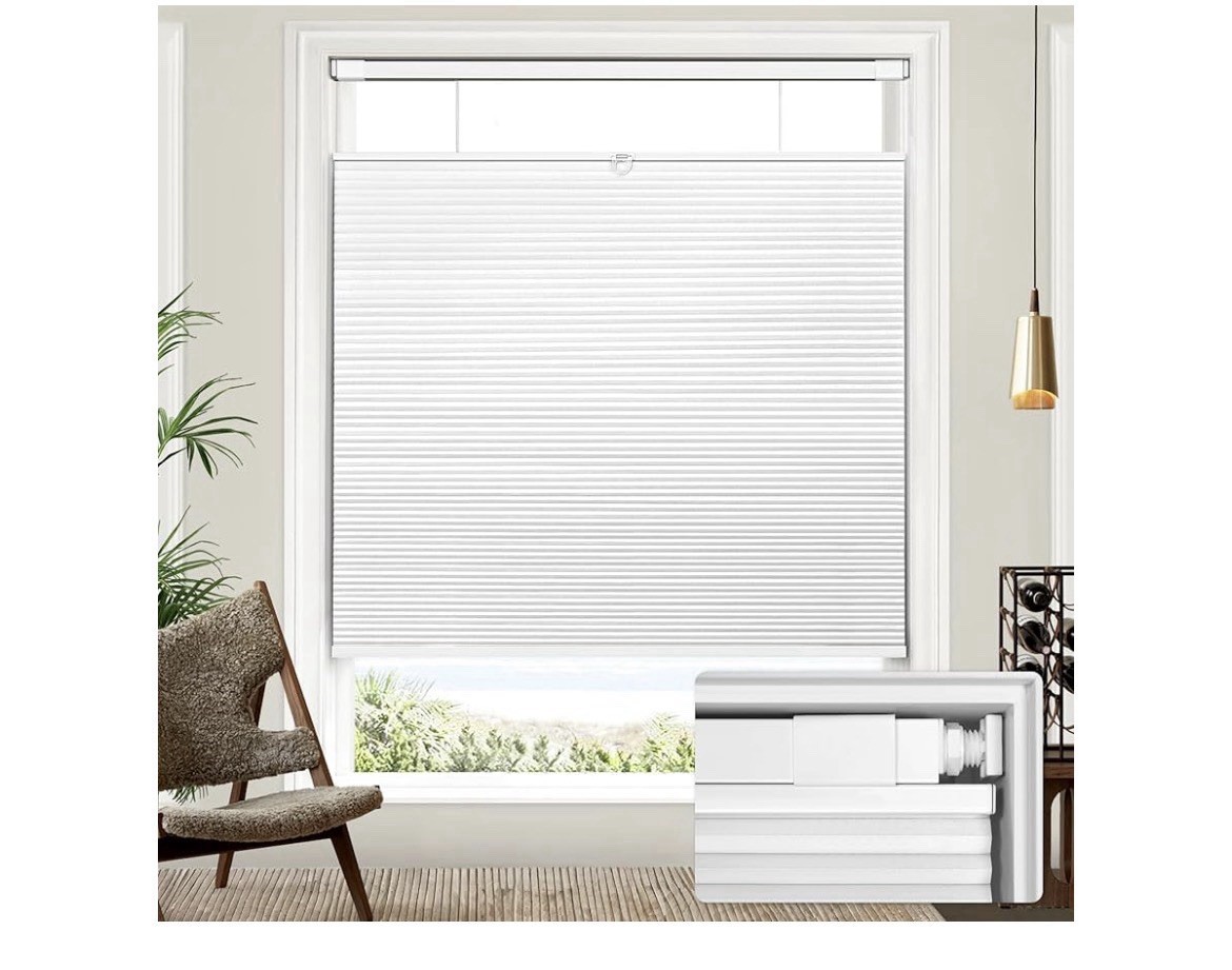 Lazblinds Upgraded Top Down Bottom Up Honeycomb Blinds, No Drill 22″x64″ white