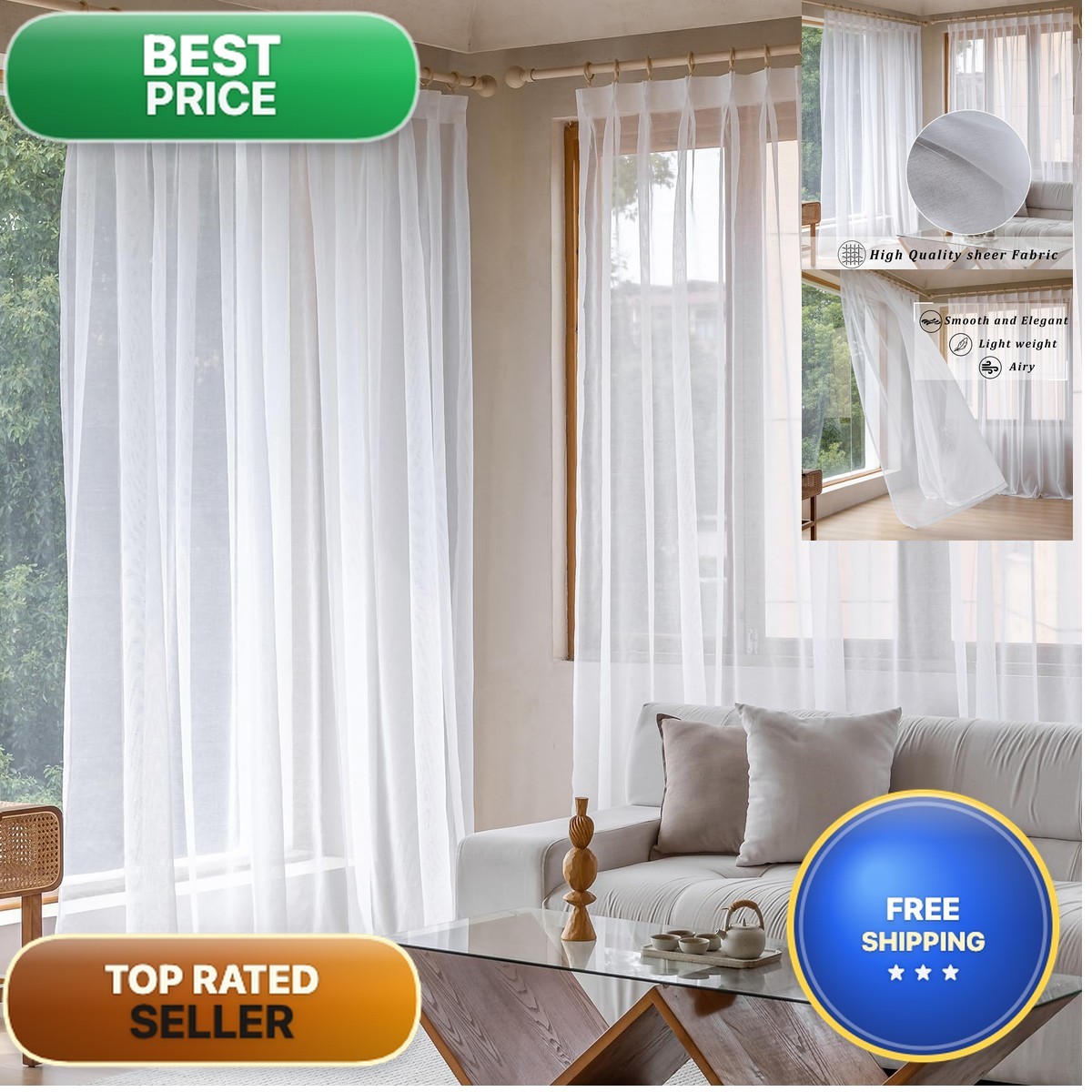 Toava Deco Pinch Pleated Extra Wide Track Curtains Hooks 72X96 Inches Long