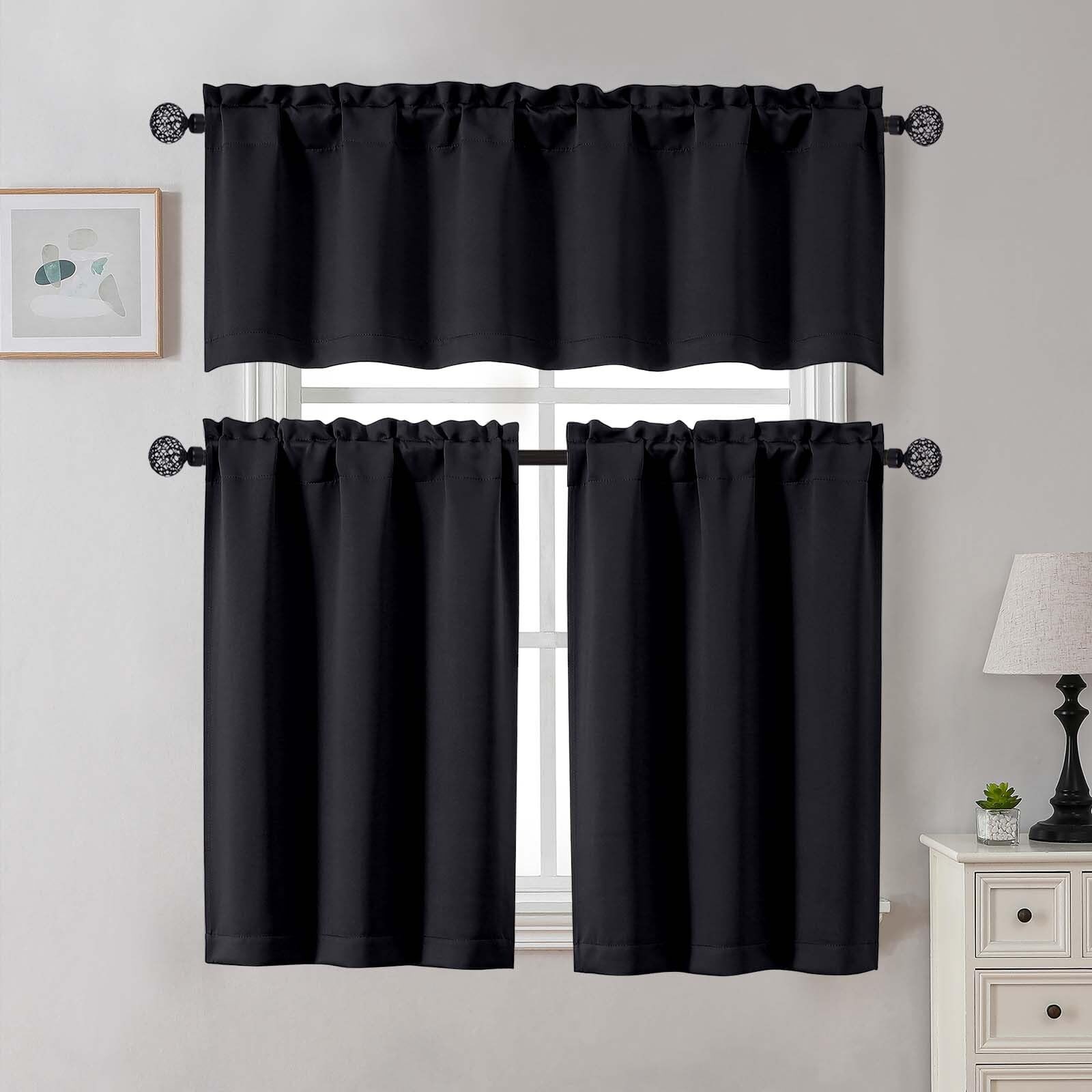 24 Inch Long Tier Curtains for Small Window, 30″W x 24″L (Pack of 2) Blac