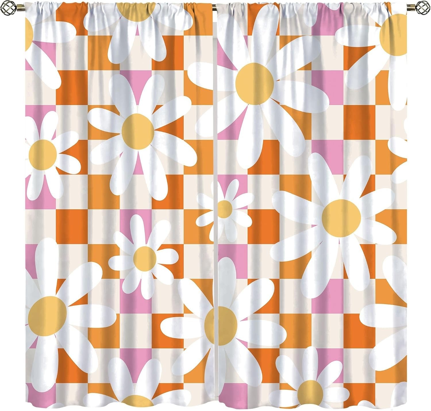 Colorful 70’s Floral Curtains – Durable Polyester with Easy Care & Installation