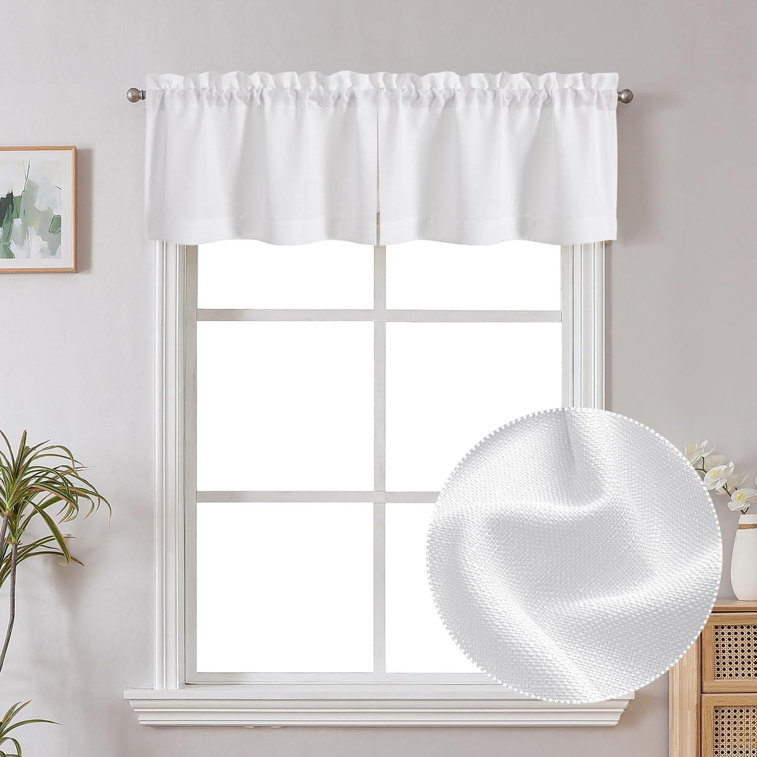 White Curtains 78 Inch Length 2 Panels Set, Faux Linen Textured Light Filtering