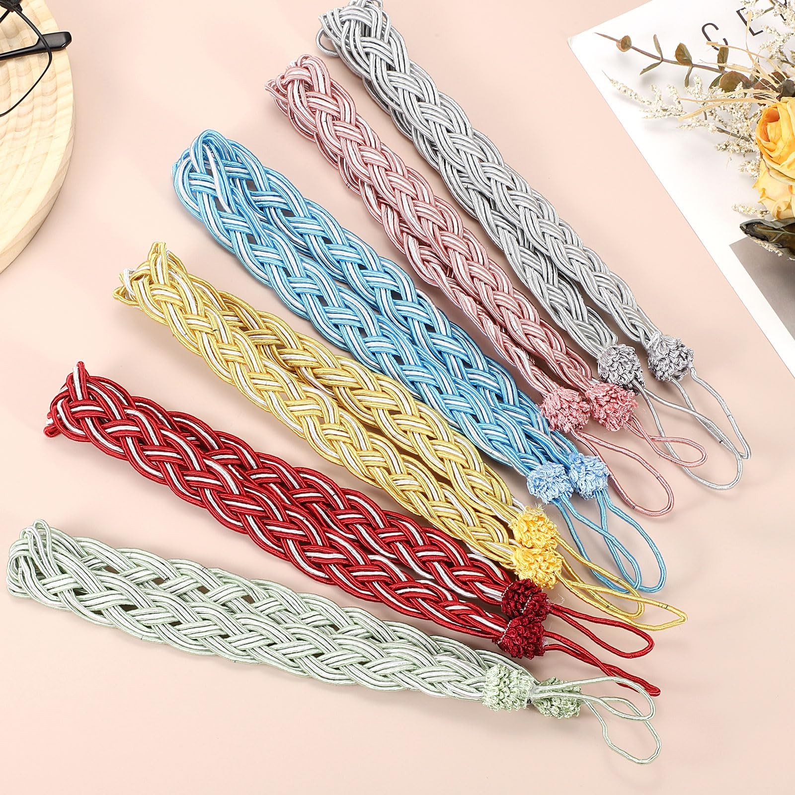 uxcell 4 Pcs Curtain Tiebacks, 56cm/22 Braided Drapery Holdback Light Purple