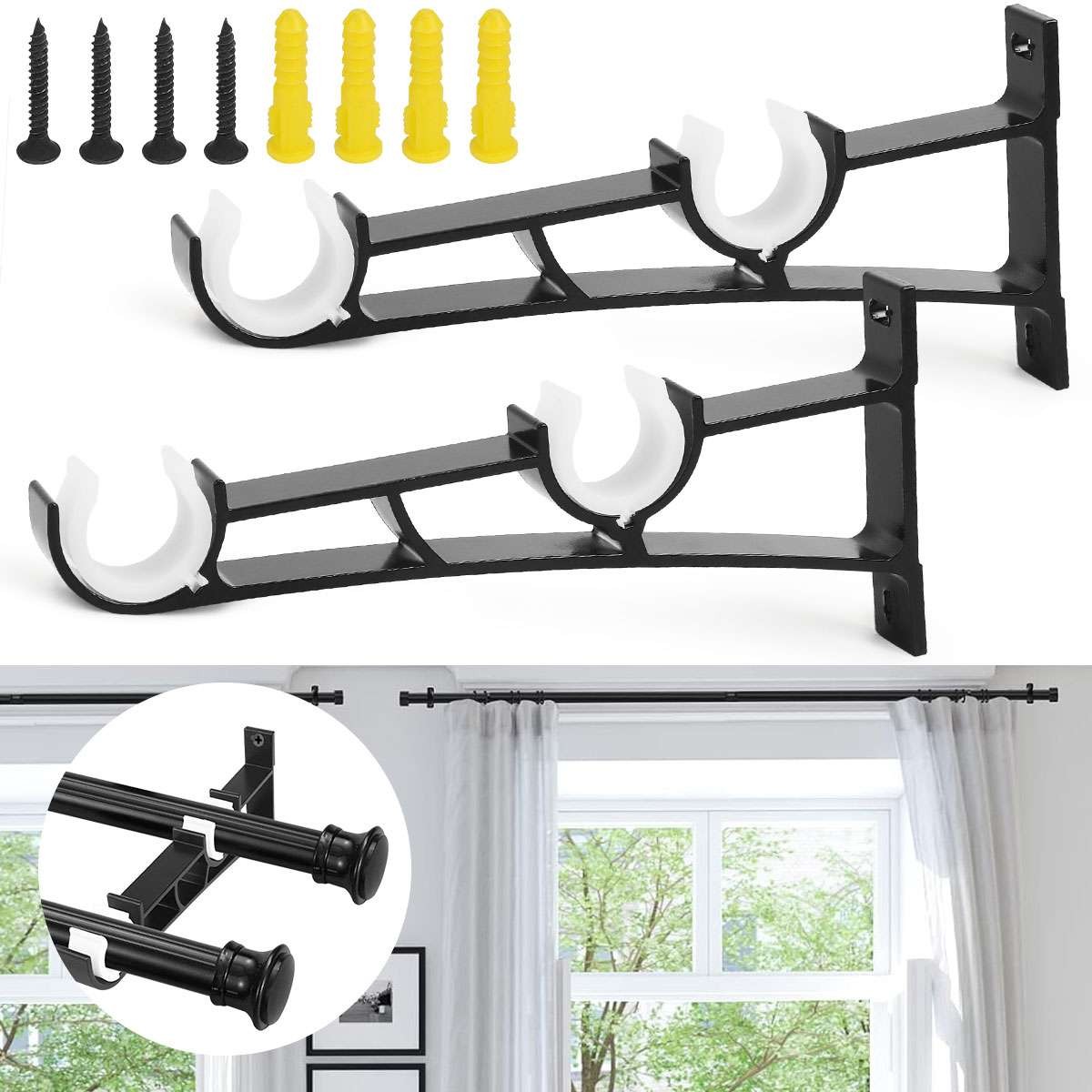 Hang Curtain Bracket Rod Holders Single Hook Into Window Frame Aluminum Alloy