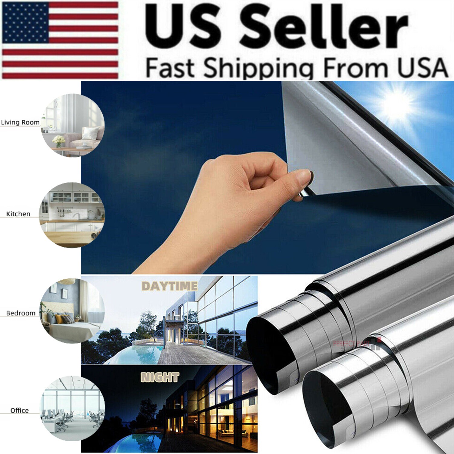 118in One Way Mirror Tint Window Film Privacy Protect UV Reflective Sun Block