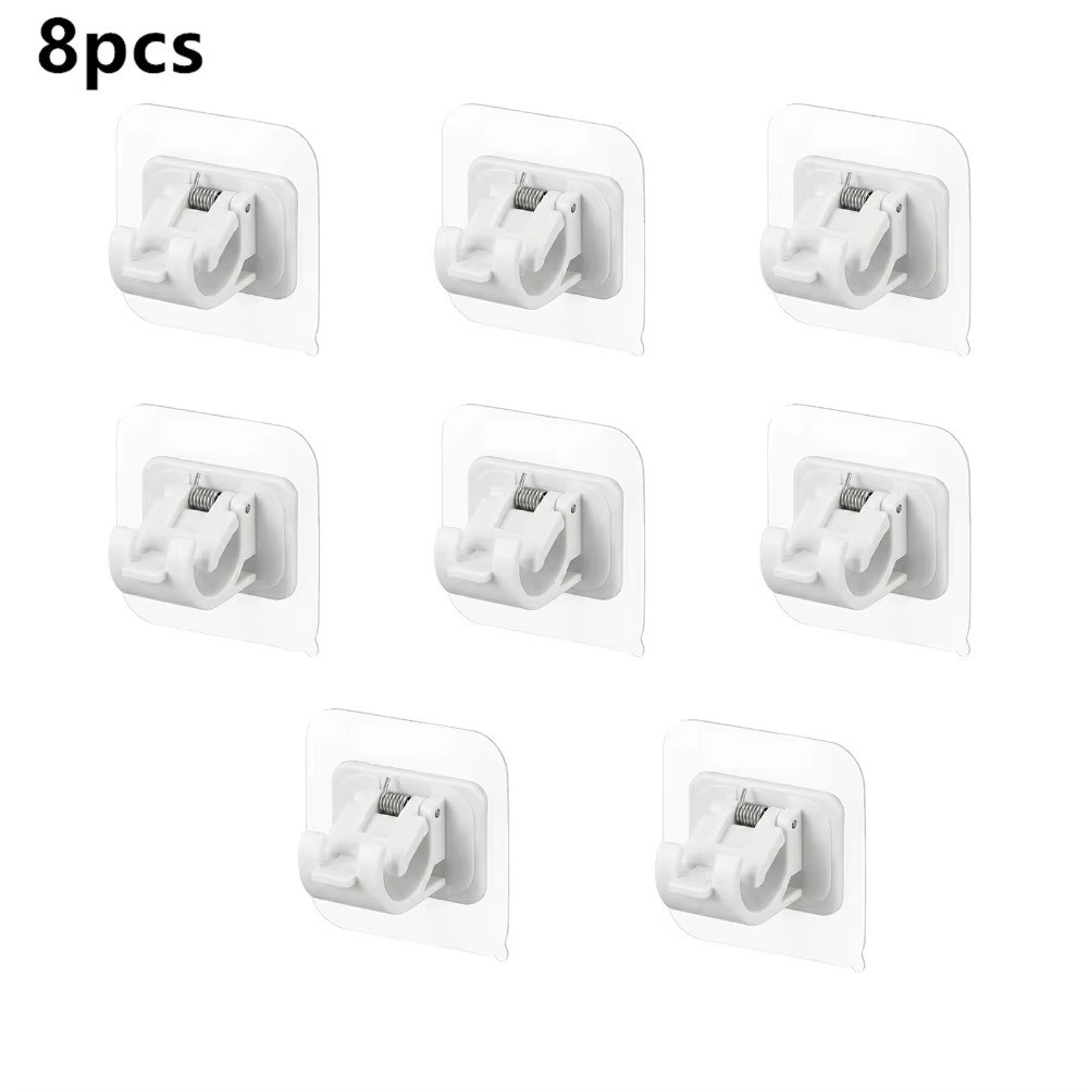 8PCS Nail Free Adjustable Curtain Rod Clip Brackets Self Adhesive Holder Hooks