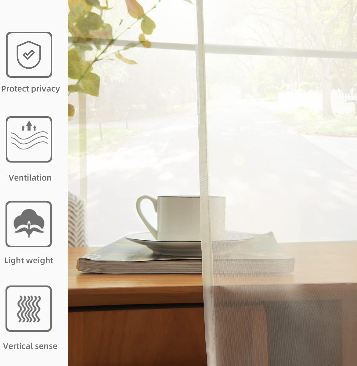 Solid Sheer Rod Pocket Curtain Voile Draperies 2 Panels White Beige Black Grey C