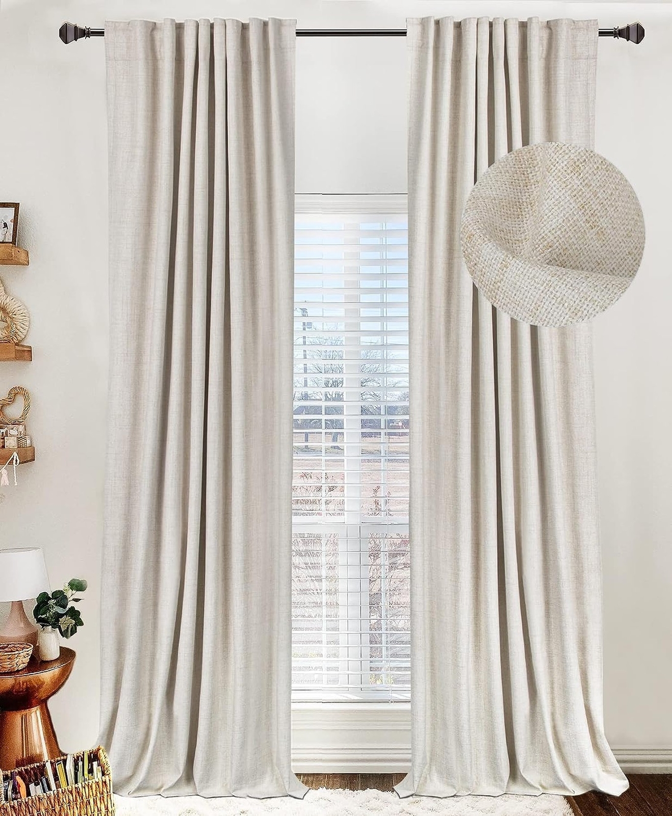 100% Blackout Shield Linen Blackout Curtains for Bedroom 84 Inches Long, Back…