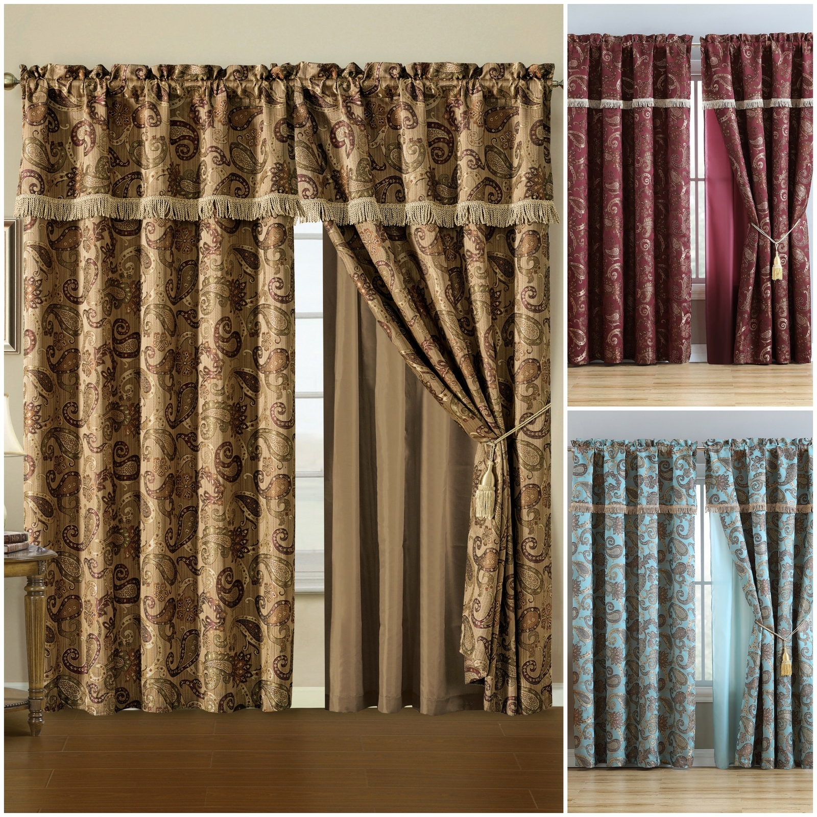 Chezmoi Collection Adelle 4-Piece Paisley Jacquard Embroidery Window Curtain Set