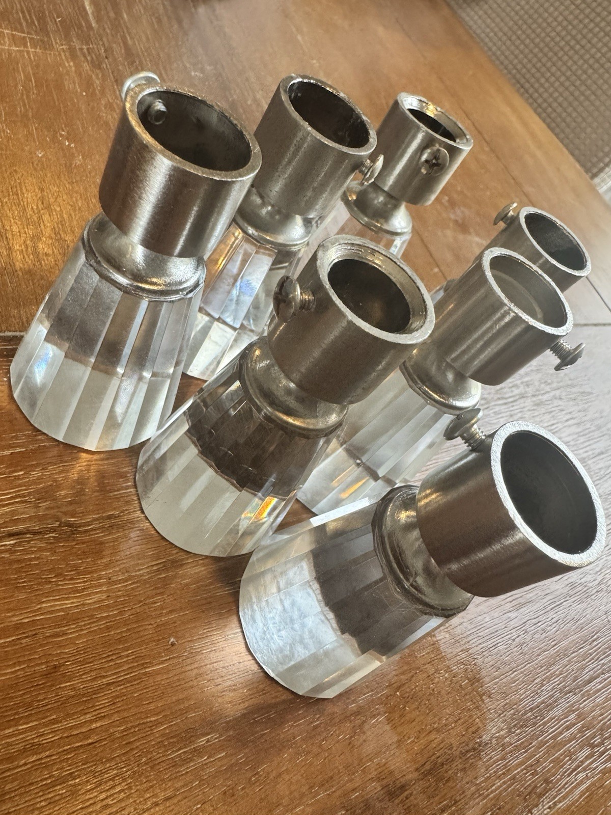 6 Pottery Barn crystal Polished Nickel Curtain Rod Finials