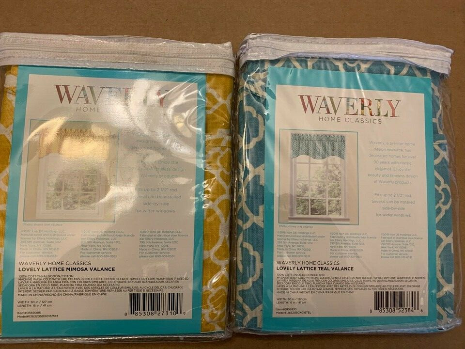 Waverly Lovely Lattice 16-in Cotton Rod Pocket Valance Yellow OR Teal,Onyx, Blue