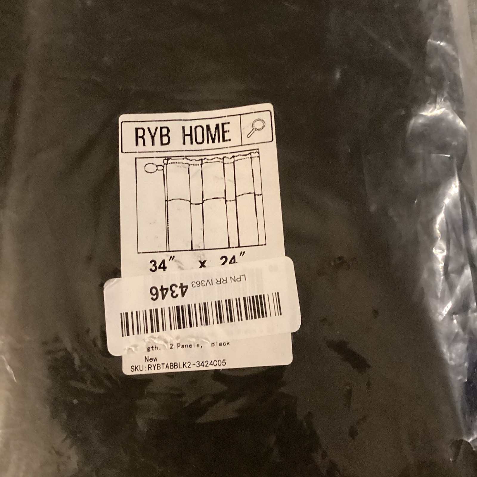 RYB HOME Blackout Curtains in Black Privacy in any room 34″ width x 24″ length