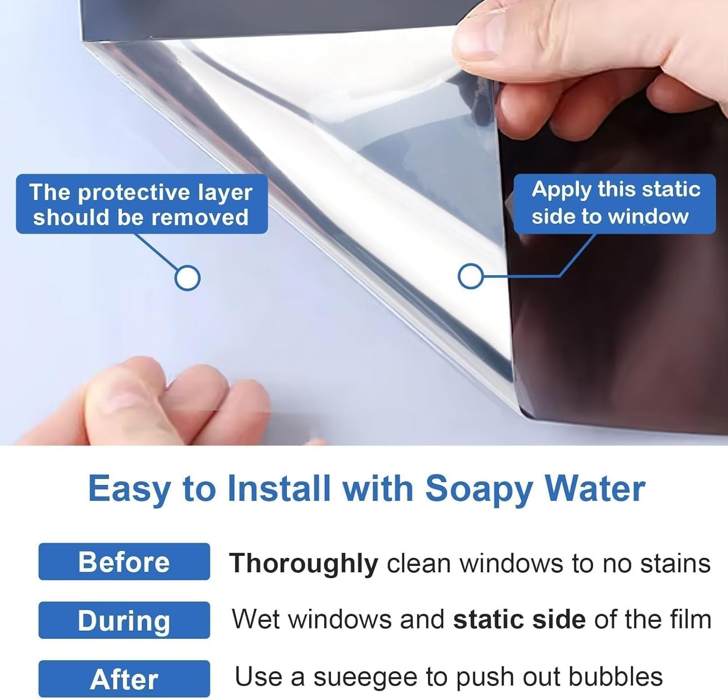 Upgraded One Way Window Privacy Film Sun 17.5 Inch * 78.74 Inch, Black Silver