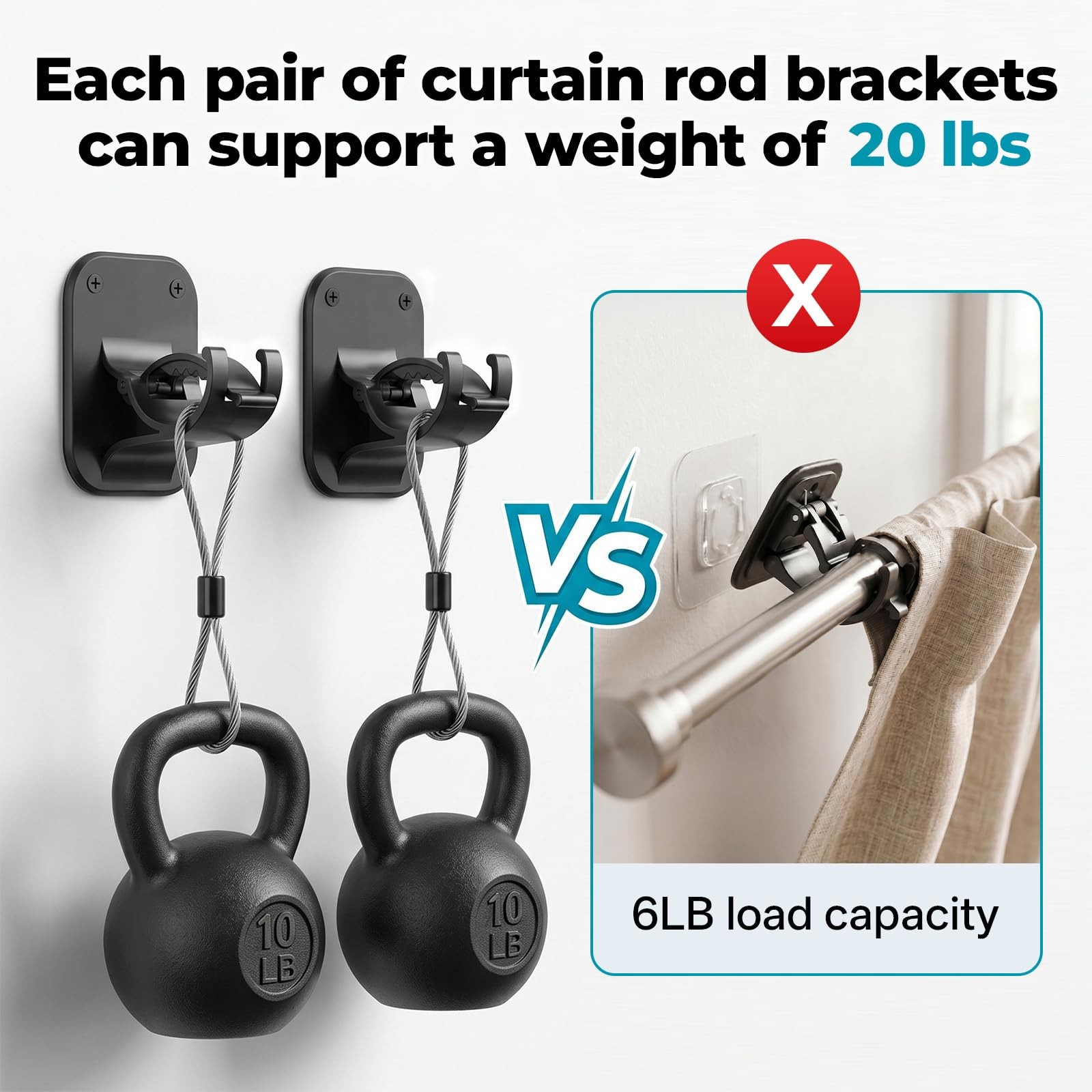 Jhcjhc No Drill Curtain Rod – 6 Pack Self Adhesive Curtain Rod Holder Peel And
