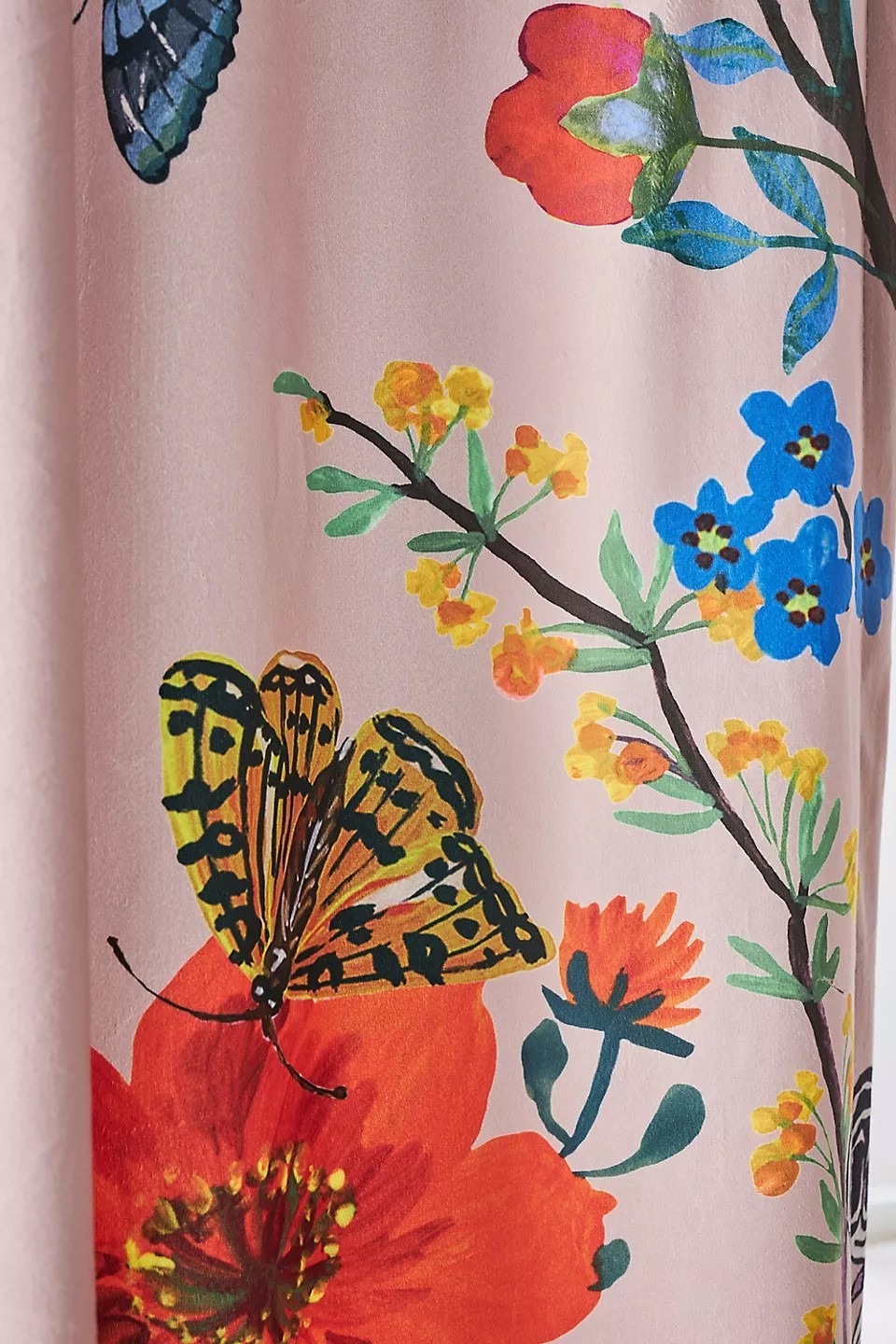Natalie Leté Anthropologie Pink Velvet Butterfly Floral Curtain Panel 50″ x 63″