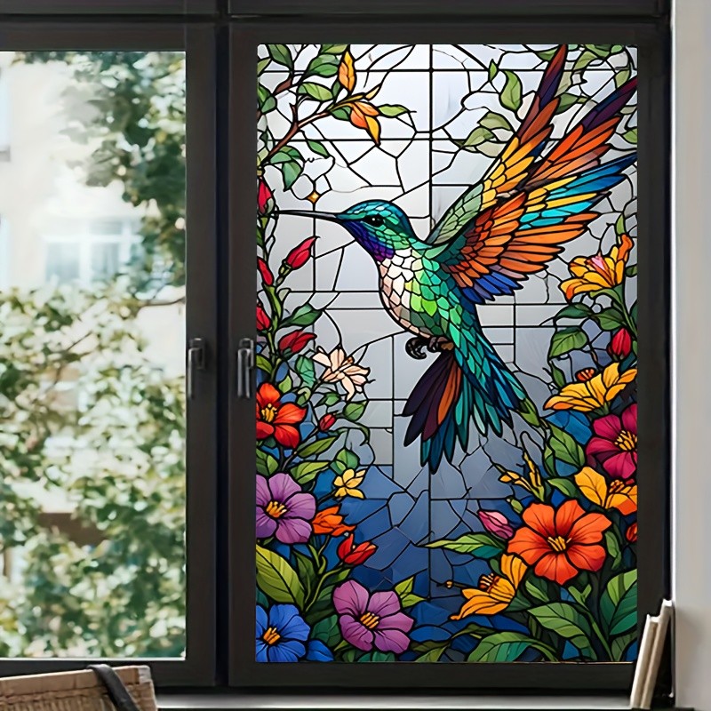 Vintage Hummingbird Colorful Window Cling Indoor Removable PVC Static Sticker