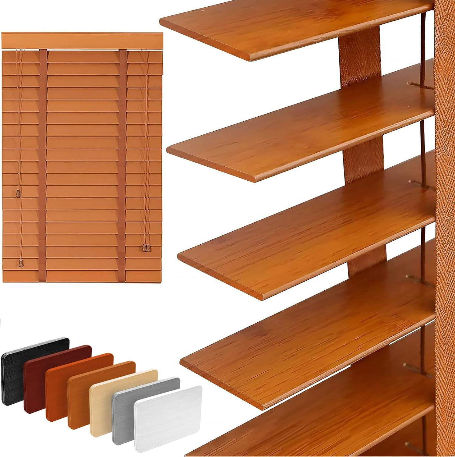 2″ Slats Wood Blinds for Indoor Windows: Solid Wooden Blackout Blinds & Shades,B