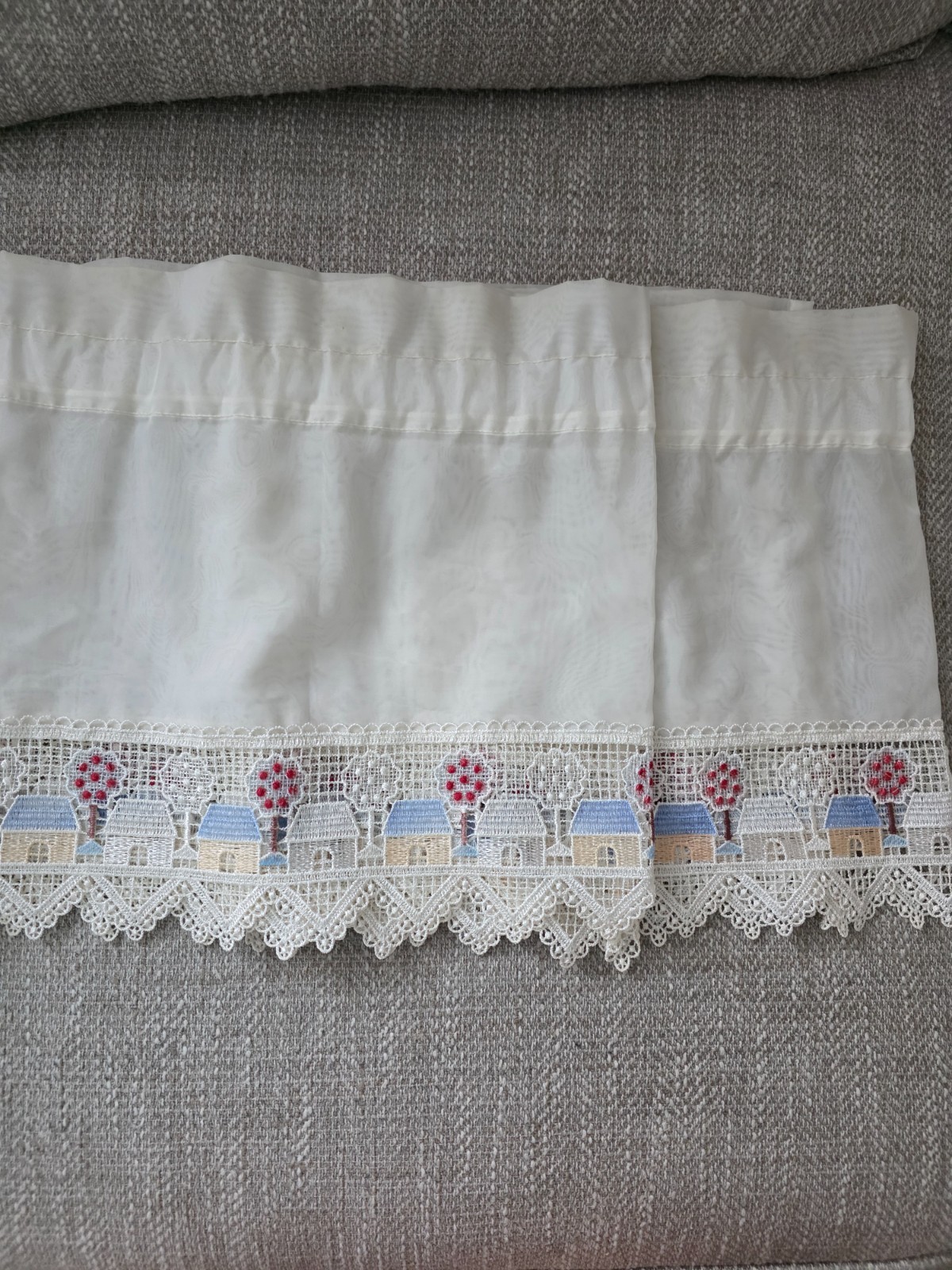 Vintage 70’s Embroidered Curtain Window Valance Panels Set of 2 Sheer Light