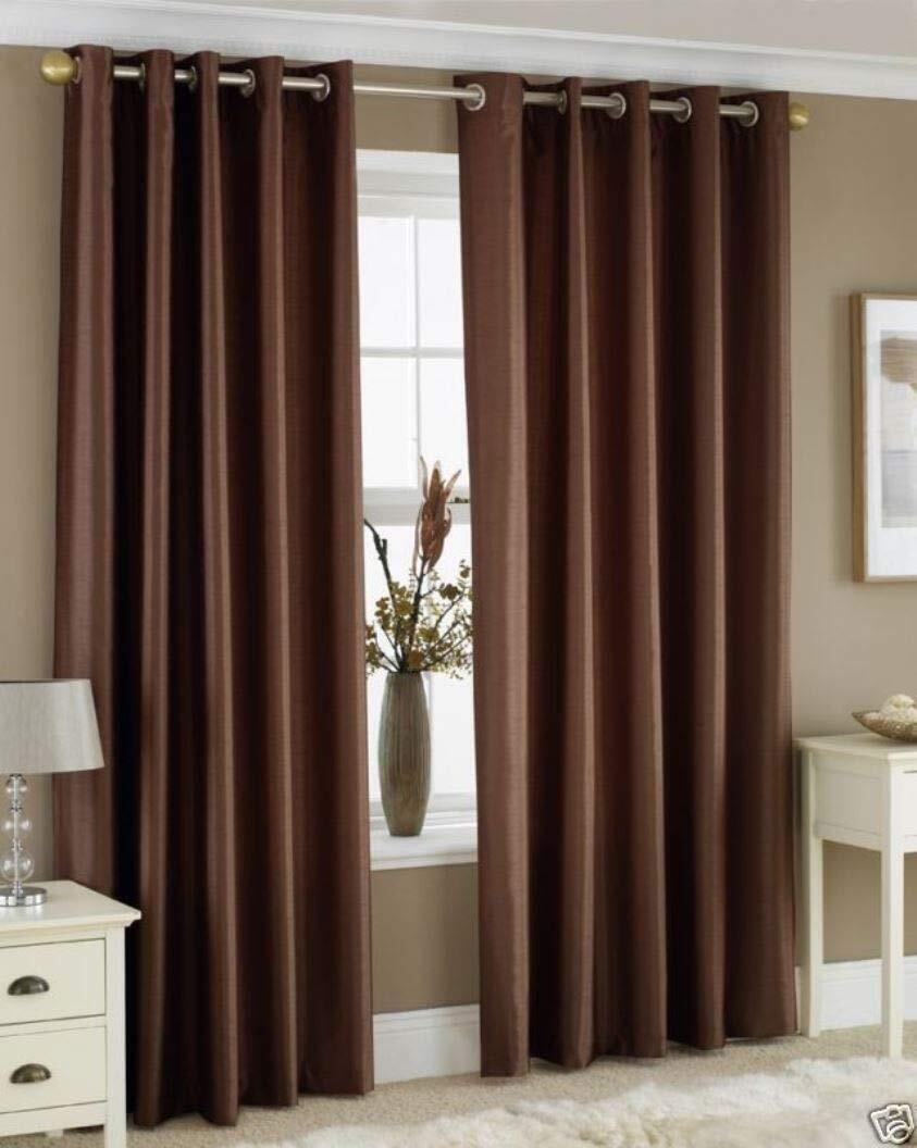 Royal Brown – 2 Piece Polyester Shaded Eyelet Window Door Curtain Set 5 7 9 Feet