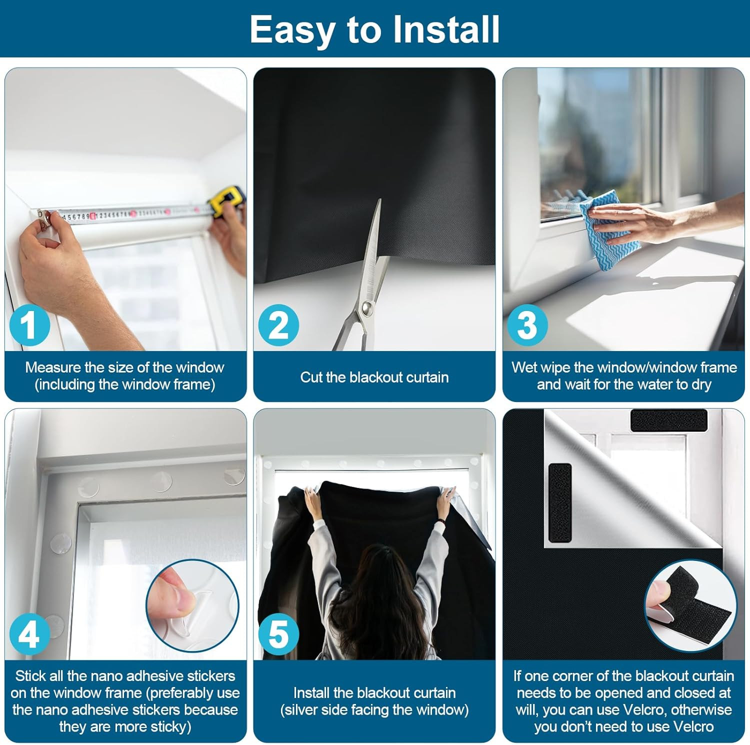 Petaholic 100% Blackout Curtains for Bedroom, Portable DIY Window Blinds, No Dri