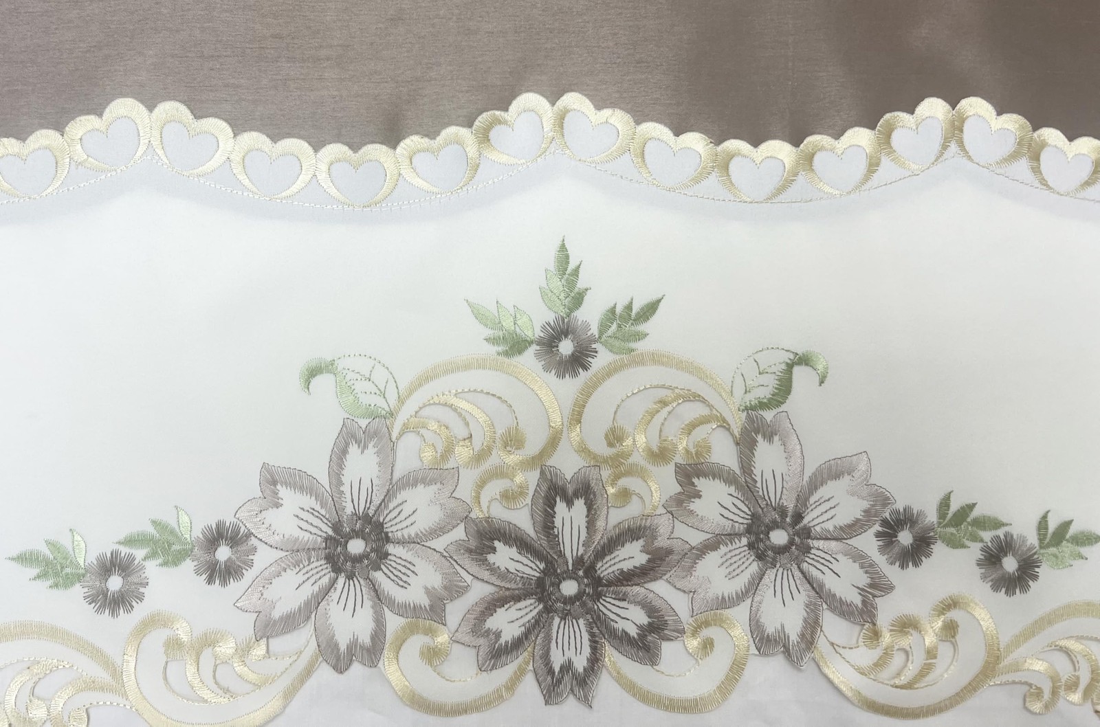 GOHD Arch Floral Kitchen Curtain Set,Floral Embroidery with cutworks,Taupe