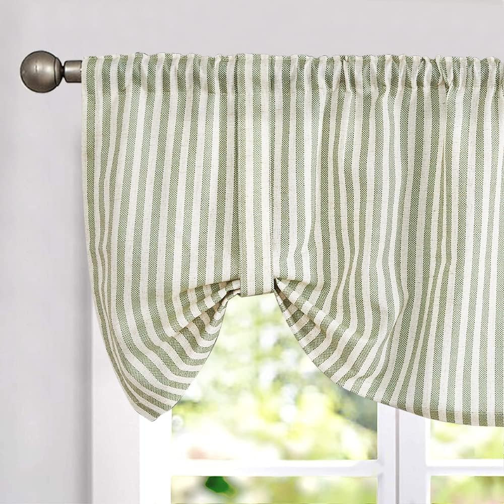 Tie up Linen Textured Striped Bow Tie Curtain for Kitchen Bathroom Rod Pocket Pi