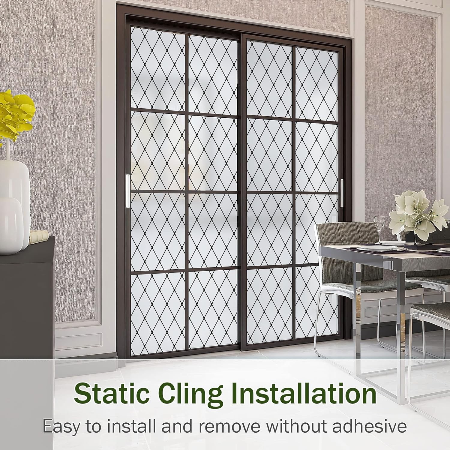 Frosted Black Lattice Window Film Static Cling Window Privacy Films Decorative G
