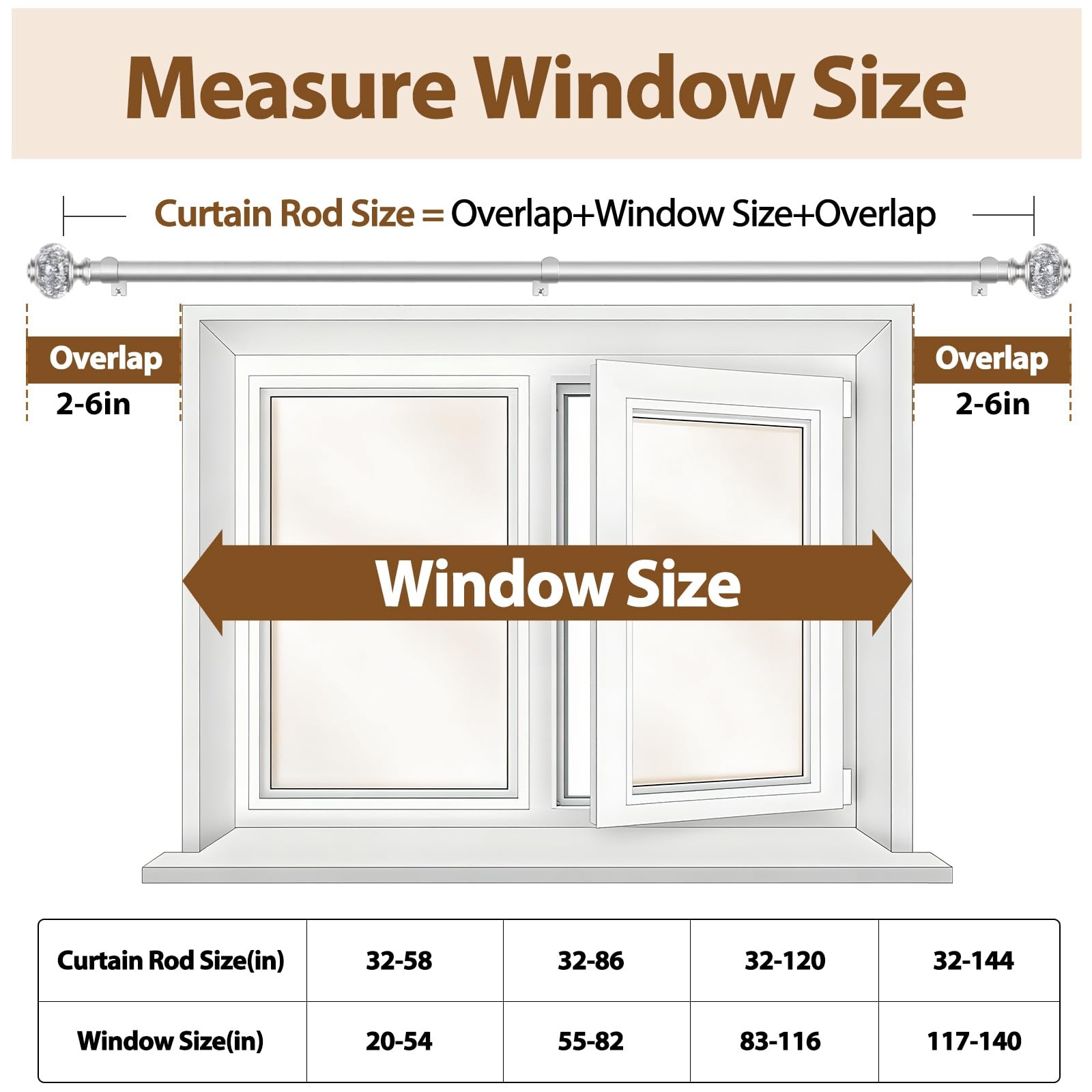 Curtain Rod 32 to 58 Inches (2.6-4.8ft), 7/8 inch Telescoping Splicing Curtai…