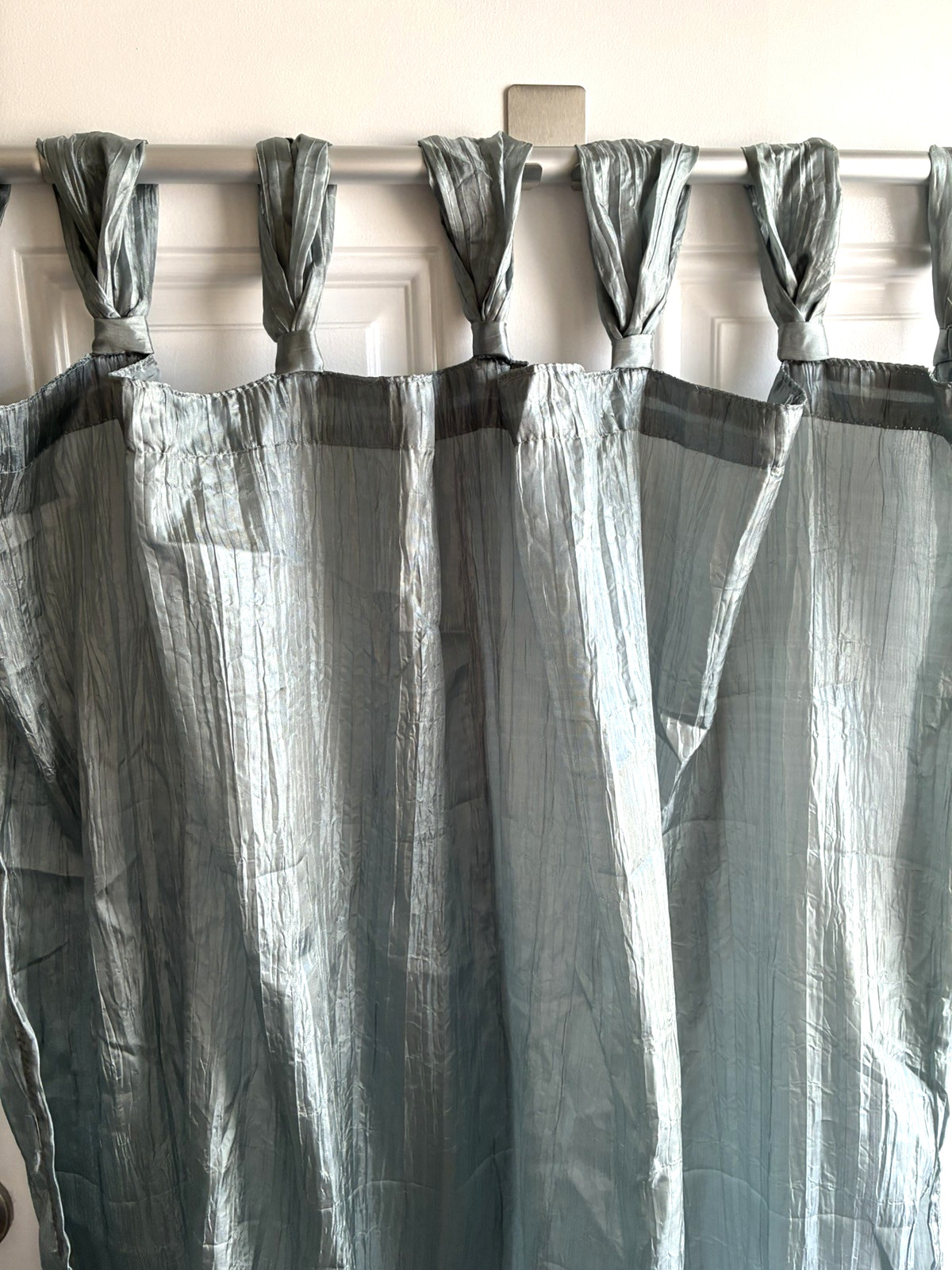 2 Panels Silvery Blue Crinkle Fabric Tab Curtains. 46” Wide by 84” Long Each