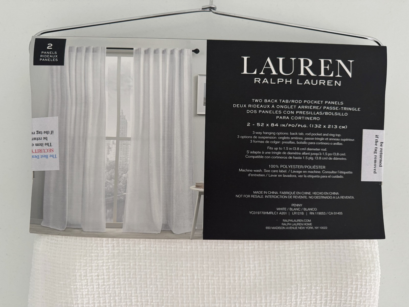 New Ralph Lauren Window Curtains 2 Panels Snow White 52 x 84 Back Tab Penny