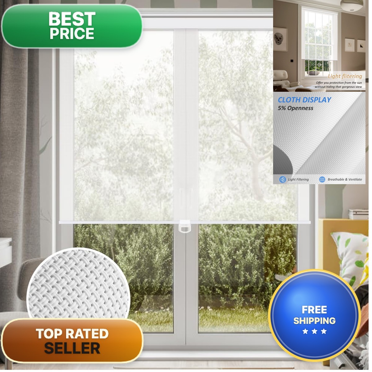Luckup Light Filtering Roller Shades For Windows Cordless Semi Sheer Solar