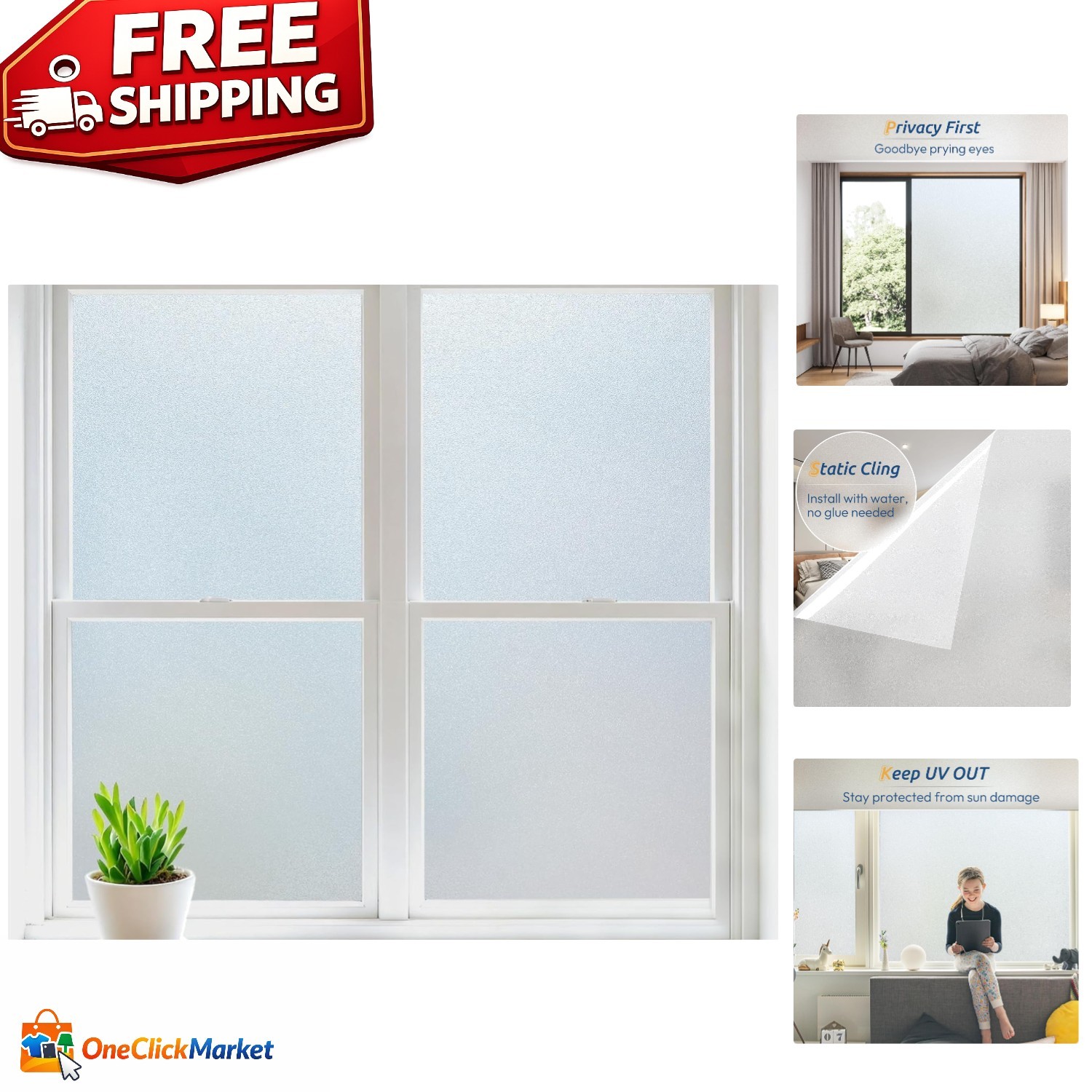 Removable Static Cling Window Film – Soft Light & UV Protection 17.5×78.7in